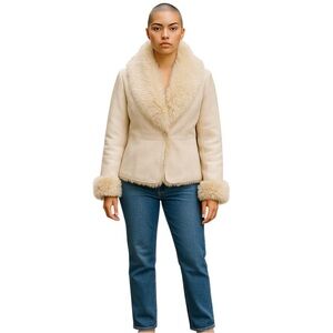 Faux Suede Shearling‎ Coat Womens Size L Friends Phoebe Style Penny Lane Y2K